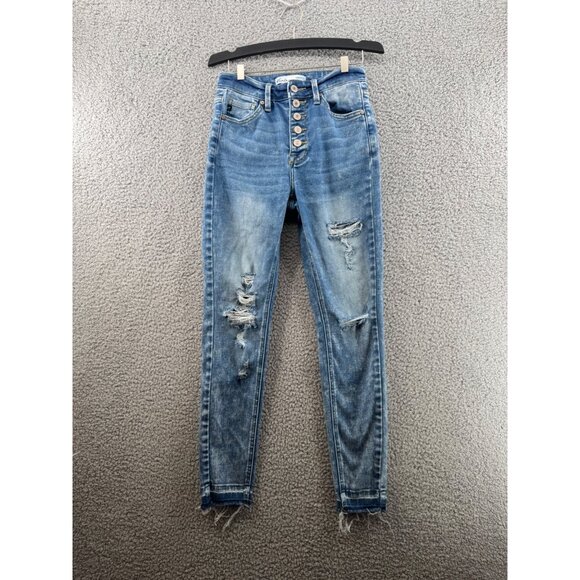 KanCan High-Waisted Distressed Skinny Jeans With Button Fly Size 24 - Picture 1 of 11
